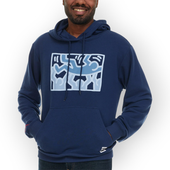 NEW XXL Keith Haring Art UNTITLED 1987 DANCE Hoodie Navy 80s PopArt - Picture 8 of 14
